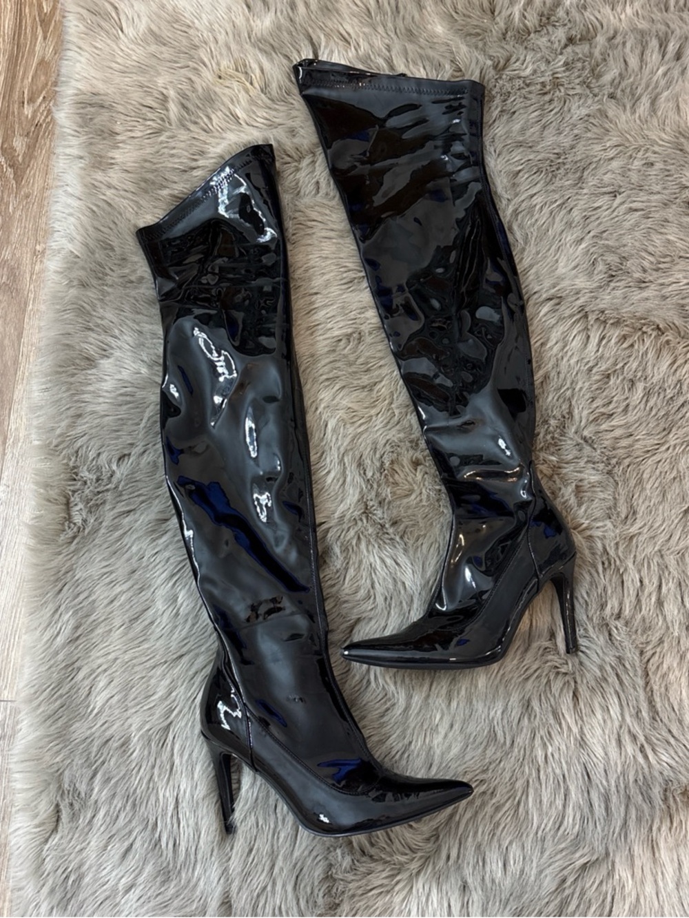 Women's Black Patent Over-the-Knee Stiletto Boots